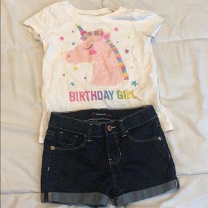 White Birthday Girl Shirt Blue Shorts